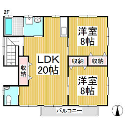 F・Fホーム諏訪形B棟 2LDKの間取図画像