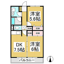 エスポアール上田原 2DKの間取図画像