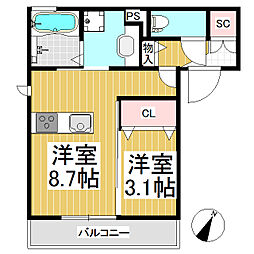 Esq材木町 1LDKの間取図画像