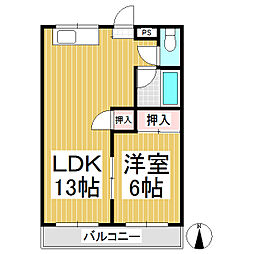 アパートアリス 1LDKの間取図画像