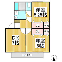 エスティアム柳町 2DKの間取図画像