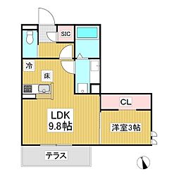 トリシア横町SOUTH 1LDKの間取図画像