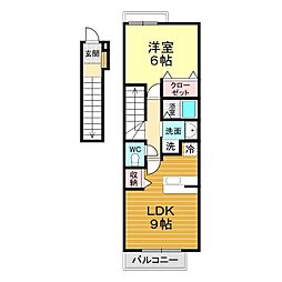 シャトレ桜2 1LDKの間取図画像