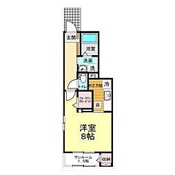 クナワイ スプリングスB 1Kの間取図画像