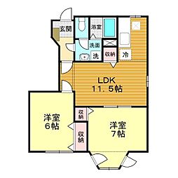 シーサイドヒルズ西山2棟 2LDKの間取図画像