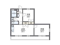 レオパレスしおかぜ2 2LDKの間取図画像