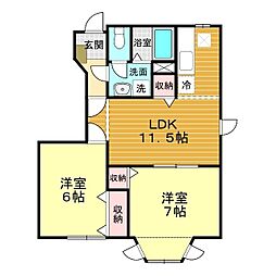 ハピネス村田A 2LDKの間取図画像