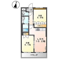 カンパーニュハウスヒロ 2LDKの間取図画像