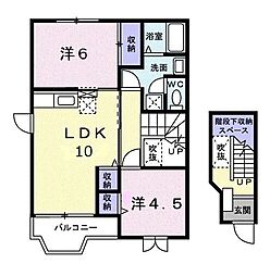 ピエス・アンソレイエB 2LDKの間取図画像