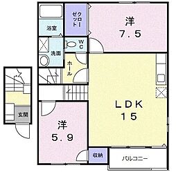 プラシードガーデンD 2LDKの間取図画像
