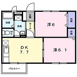 プラストアイムA 2DKの間取図画像