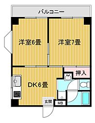 サニーパレス白川台 1Kの間取図画像