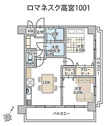 ロマネスク高宮 3DKの間取図画像