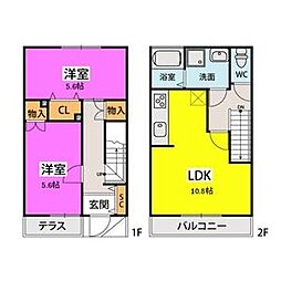 コスモパレス 2LDKの間取図画像