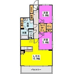 プレア博多の森2 2LDKの間取図画像