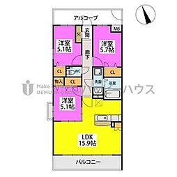 サクセス東櫛原 3LDKの間取図画像