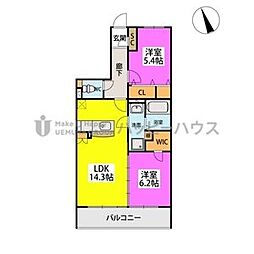 サクセス東櫛原 2LDKの間取図画像