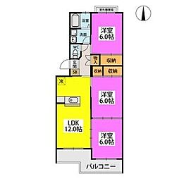 出島コーポ2 3LDKの間取図画像