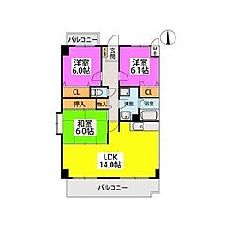 ルミエール姪浜 3LDKの間取図画像