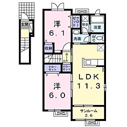 ビレッジケイツM 2LDKの間取図画像
