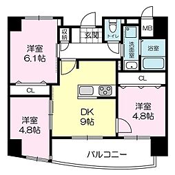 セレッソコート北梅田 3DKの間取図画像