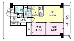 サニードゥエル宝塚B棟 2LDKの間取図画像
