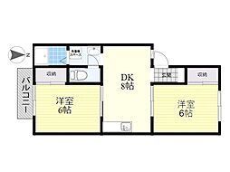 グリーンパークB 2DKの間取図画像