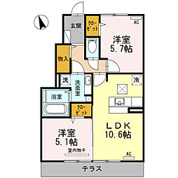 グランツユイ 2LDKの間取図画像