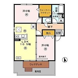 サンマリン北B 2LDKの間取図画像