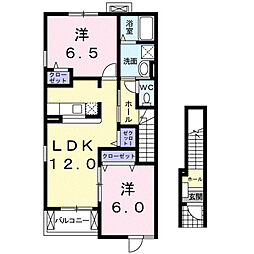 モデルノハサマ2 2LDKの間取図画像