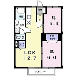 アルカディア新開 2LDKの間取図画像