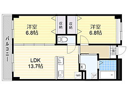 紺屋スカイマンション壱番館 2LDKの間取図画像