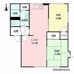 パークハイツ野上C 2LDKの間取図画像