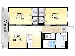 はなみずき1番館 2LDKの間取図画像