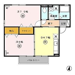 クレール海原2 2DKの間取図画像