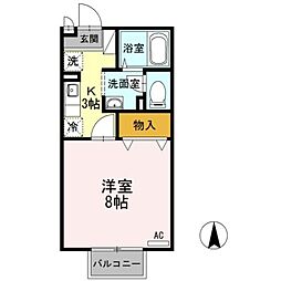 サンハイム森町C棟 1Kの間取図画像