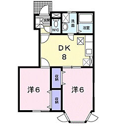 ソレアード木上 2DKの間取図画像