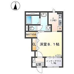 アイリス南大分2 1Kの間取図画像