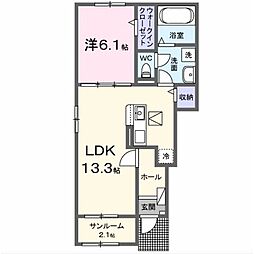 プロムナードS.T賀来北 I 1LDKの間取図画像