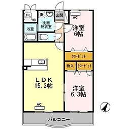 マリベールはさま 2LDKの間取図画像