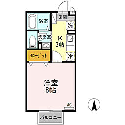 コーポラス羽屋A 1Kの間取図画像