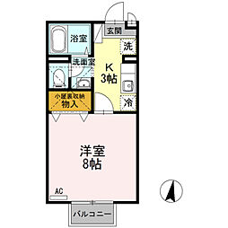 パル秋篠B 1Kの間取図画像