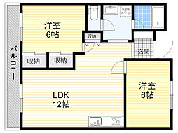 サニーハイツ新貝 2LDKの間取図画像