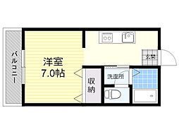 ビーライン今津留 1Kの間取図画像