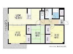 鶴羽ビル 3LDKの間取図画像