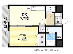 ハピネス鶴崎 1DKの間取図画像