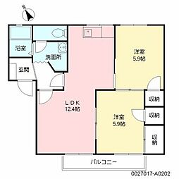 サンコート松岡 2LDKの間取図画像