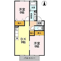 エクレール美濃屋B 2DKの間取図画像