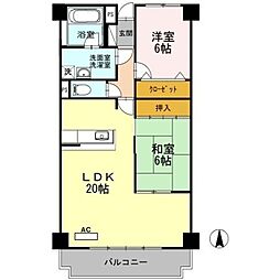 リシェス城崎 2LDKの間取図画像