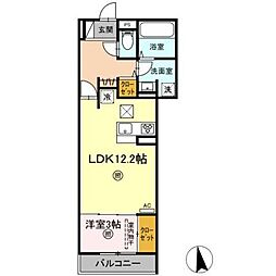 グランリュクス上野丘東 1LDKの間取図画像